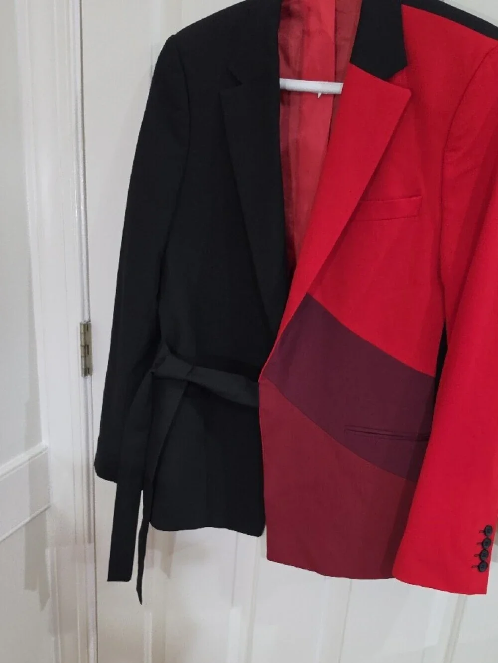 boohooMAN Slim Fit Colour Block Belted Suit Set Black & Red Love Island 36R 30R